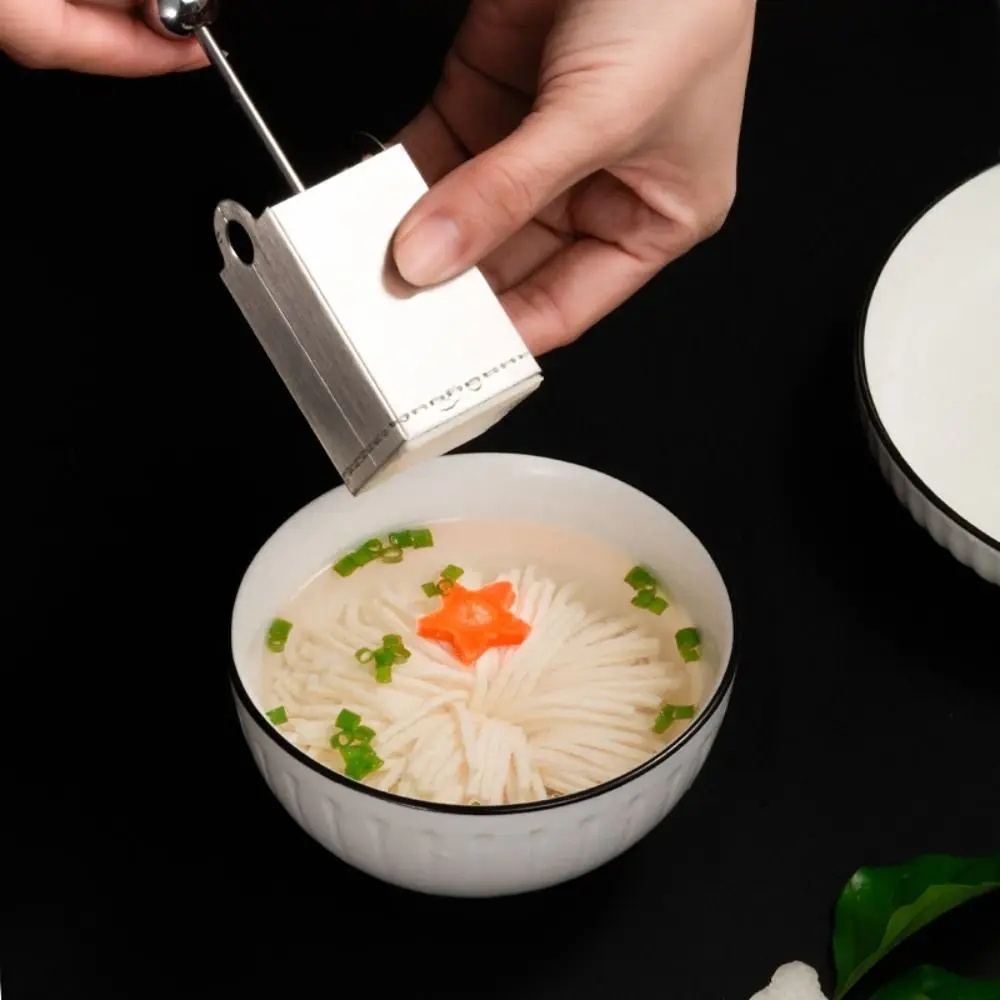 Stainless Steel Tofu Shredding Mold Silver Square Shaped Tofu Cutting Tool with Dual Handle Chrysanthemum Shape