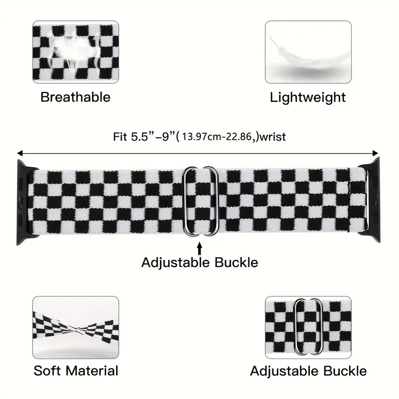 Nylon Band for Apple Watch SE/Ultra/8-1, Breathable, Buckle, 38-49mm