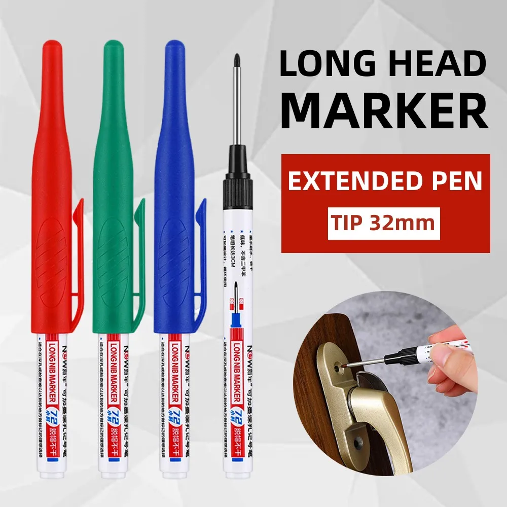 4Pcs/Set Large Capacity Long Head Markers Pen Bathroom Woodworking Decoration Multi-purpose Deep Hole Marker Pens Pen Black Ink