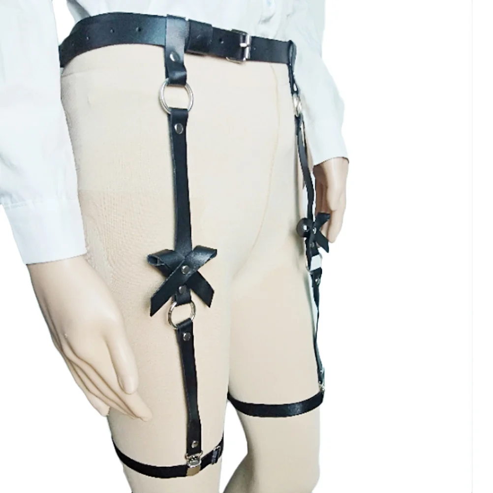 

Adjustable PU Harness Leg Garter Bowknot Decor Punk Style Waist Belt Suspender for Cosplay Stage Performance