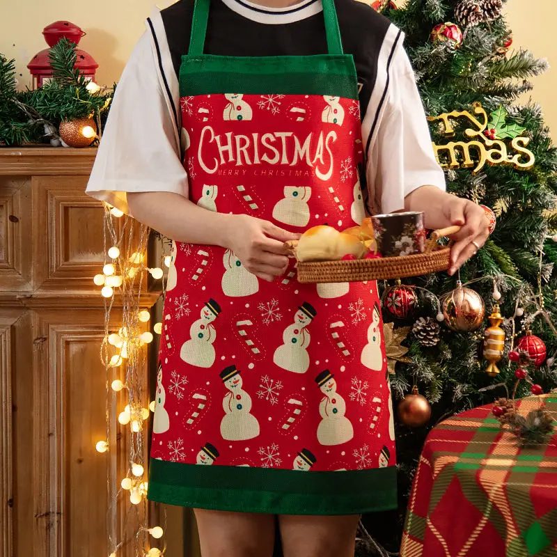 Ins Christmas Apron Festive Atmosphere Sleeveless Smock Anti-fouling Waterproof Restaurant Overalls Aprons Xmas New Year Gifts