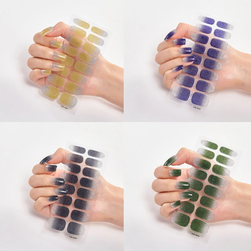 Semi Curado Fast Gel Nail Sticker, Envoltórios Adesivos Sólidos, Cobertura Completa Gel Nail Decal, Lâmpada UV, Decoração de Manicure