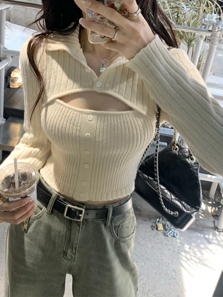 Winter Two Piece Sweater Women Korean Fashion Y2K Designer Pullover Tops Female Long Sleeve Solid Casual Vintage Sweater 2022