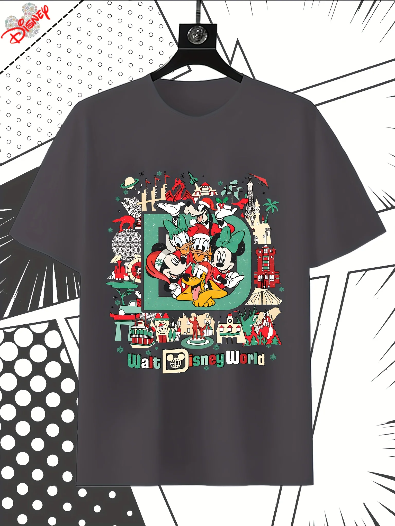 تي شيرت ديزني للرجال، 100% قطن، نمط عتيق لعيد الميلاد من ديزني، هدية مثالية للرجال، طراز مريح، كم قصير #3