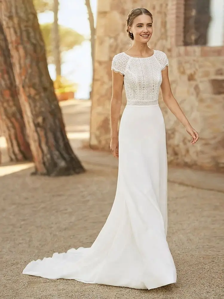 Vestidos de novia bohemios de manga corta, traje de novia con encaje, espalda recortada, verano, 2024