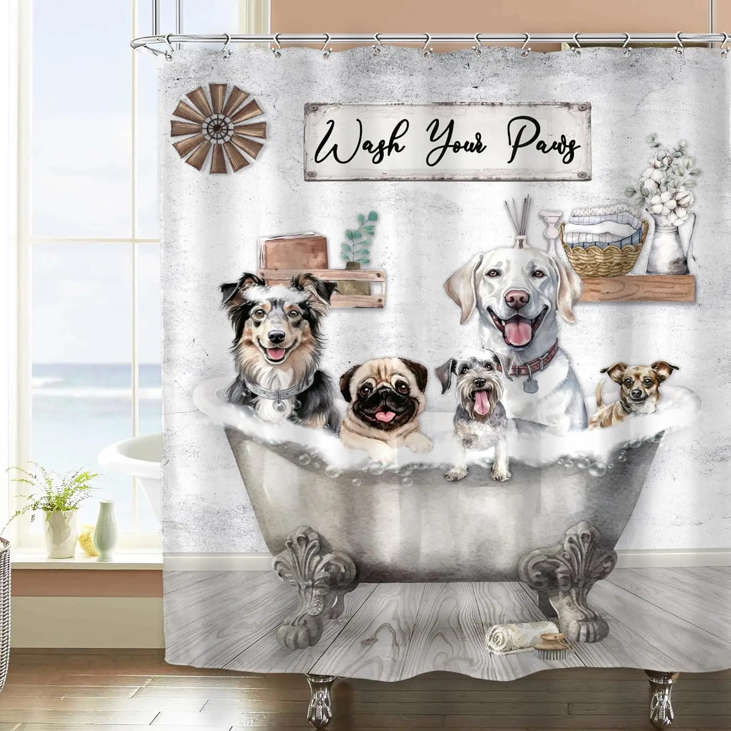 

Занавеска для душа GAEFunny Dogs, мыть лапы, собачка, милые милые деревенские животные для детей, мальчиков и девочек, мультфильм, деревенская ферма, страна F