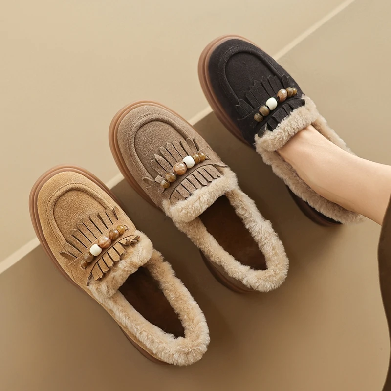 الشتاء المرأة المتسكعون عدم الانزلاق كعب مربع مع بطانة الصوف النساء أحذية الثلوج حجم كبير الانزلاق على مع الديكور أحذية نسائية #6