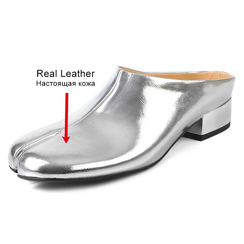 JOZHAMTA Size 34-40 Women Mules Genuine Leather Classic Slides Thick Mid Heels Shoes Casual Clip Toe Party Dress 2025 Slippers