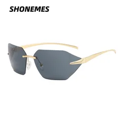 SHONEMES Rimless Sunglasses Stylish Polygonal Shades Outdoor UV400 Sun Glasses Gold Brown Black Green for Men Women