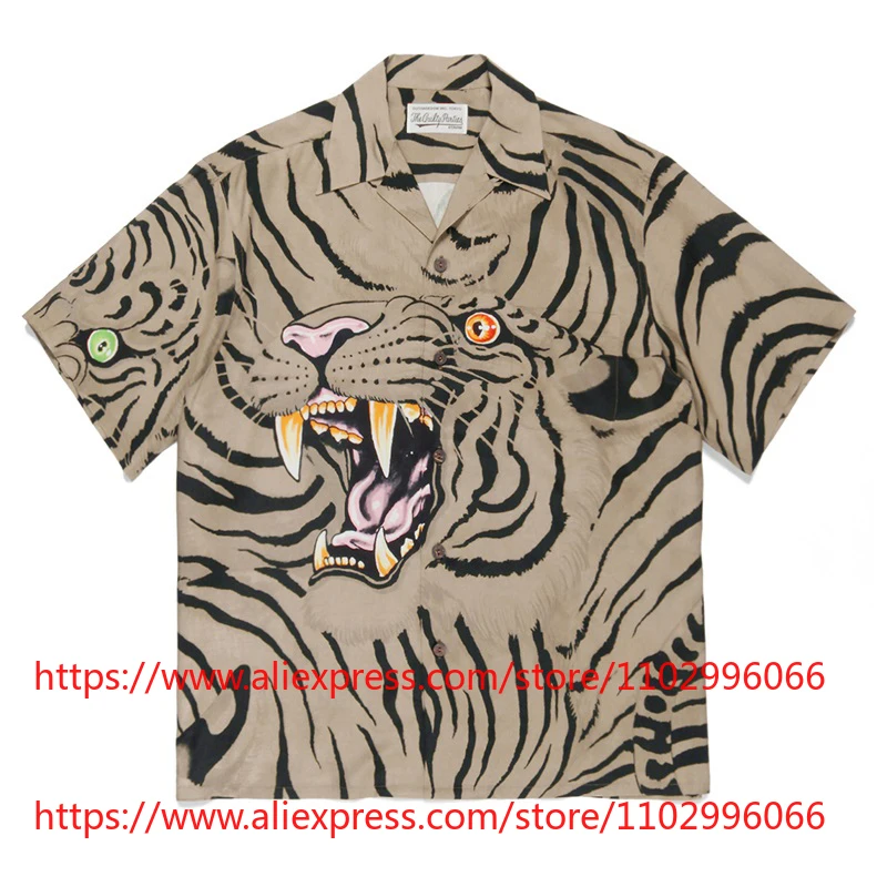 Fashion New WACKO MARIA Tiger Print Hawaiian Shirt, Short Sleeve Button Up Streetwear Casual Top Fast Delivery