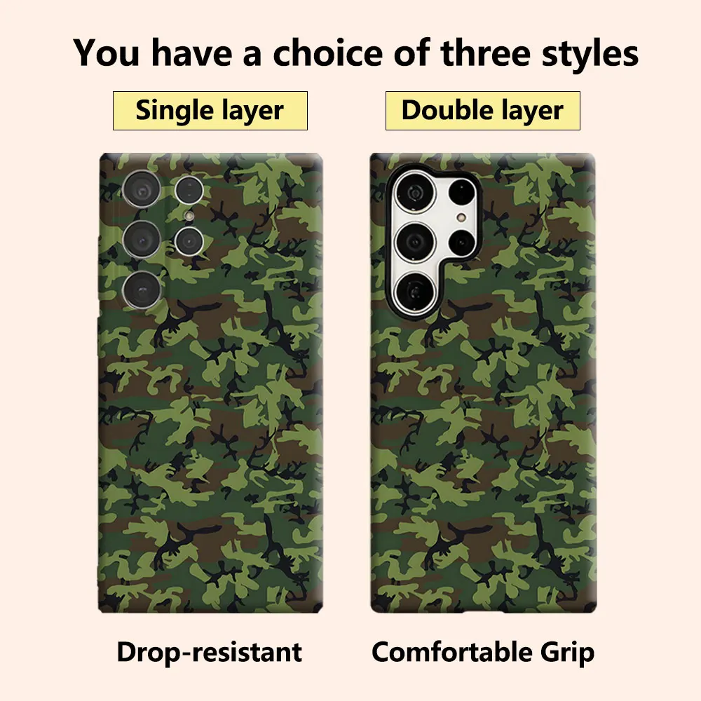 Classic Green Camo Luxury Fashion Full Lens Protective Case for Samsung Galaxy S26 S25 S24 A56 A36 Plus Ultra