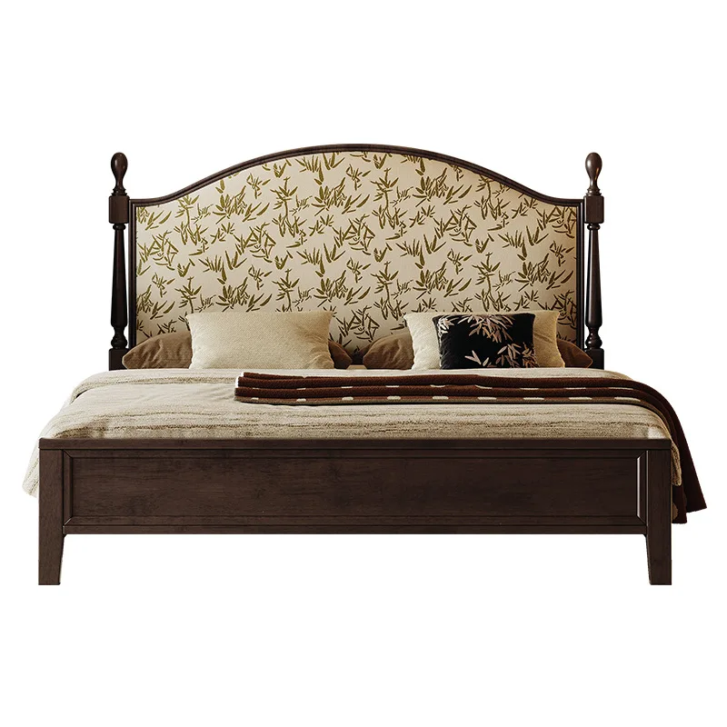 

Soft bag master bedroom solid wood antique bedroom furniture American light luxury double bed