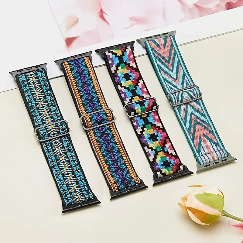 Cinturino in nylon bohémien per Apple Watch ultra Serie 2 10/9/8/7 49mm 41mm 45mm 42/46 Bracciale elastico iWatch 6 5 4 Se Band 44/40mm