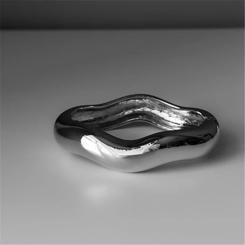 Silver Color Geometric Metal Wide Cuff Bangles for Women Men Exaggerated Resin Charms Bracelet Party Jewelry Gifts