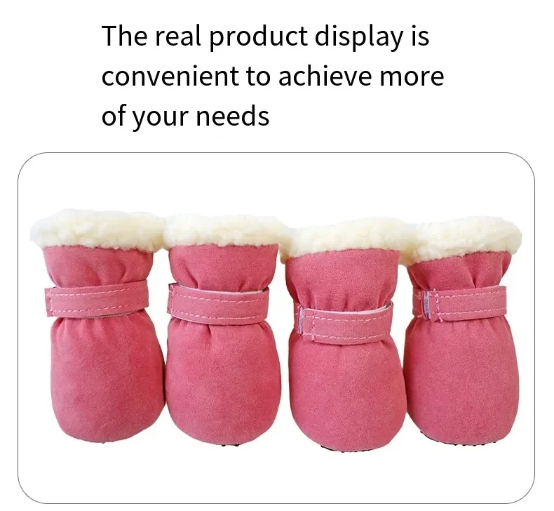 4 Stück/Set Winter Dicke Warme Hundeschuhe Weiche Plüsch Rutschfeste Wasserdichte Schneestiefel Welpen Outdoor-Spazier-Schuhe Haustier-Zubehör – Detail 2