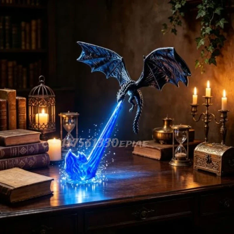 Dragon Bookshelf Nook Light,3D Printed Dragon Breathing Lamp Shelf Decor, Flying Dragon with Red Flame,Halloween Shelf Display