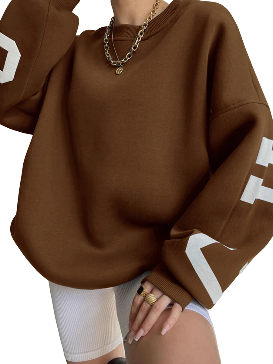 Women Oversized Loose Hoodie Sweatshirt Letter Print Crewneck Thickened Long Sleeve Pullover y2k Drop Shoulder Tops Streetwear