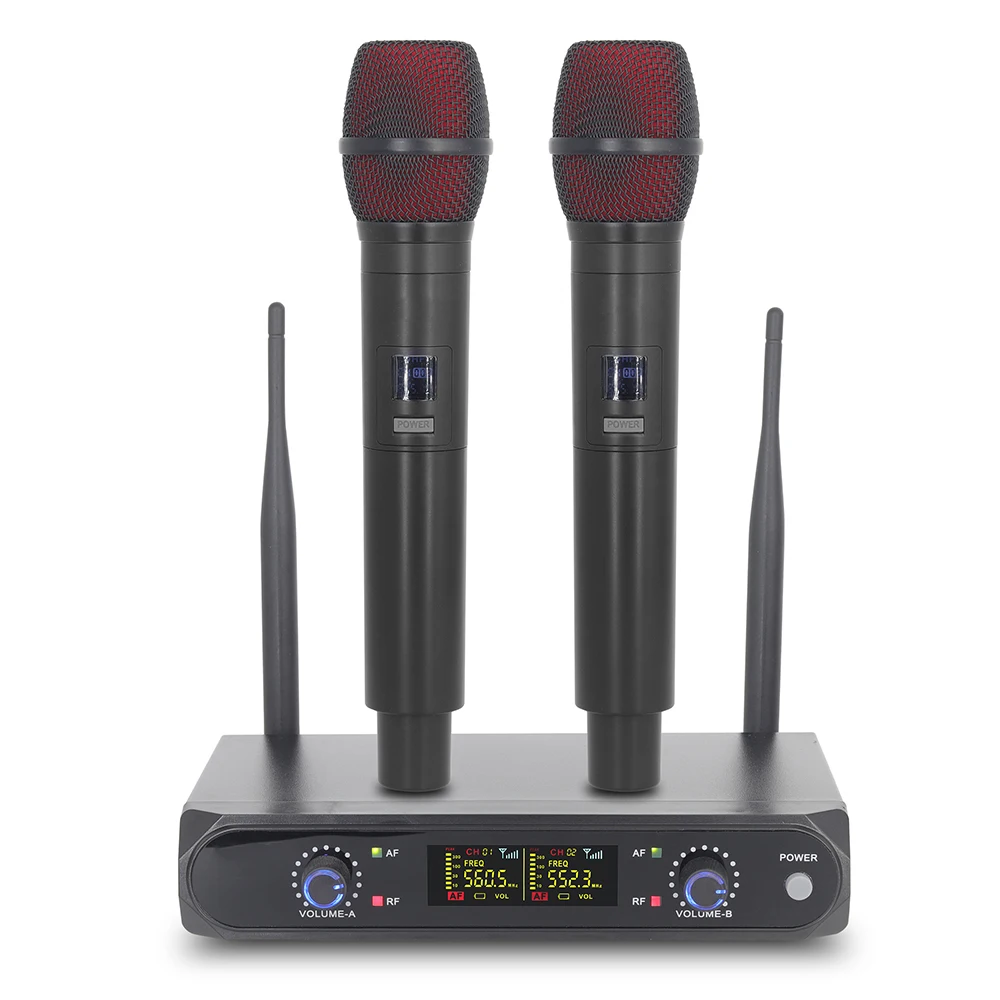 Wireless Microphone UHF Fixed Frequency 2 Channel Professional Microphone For Karaoke Wedding Party Band Church Presentation