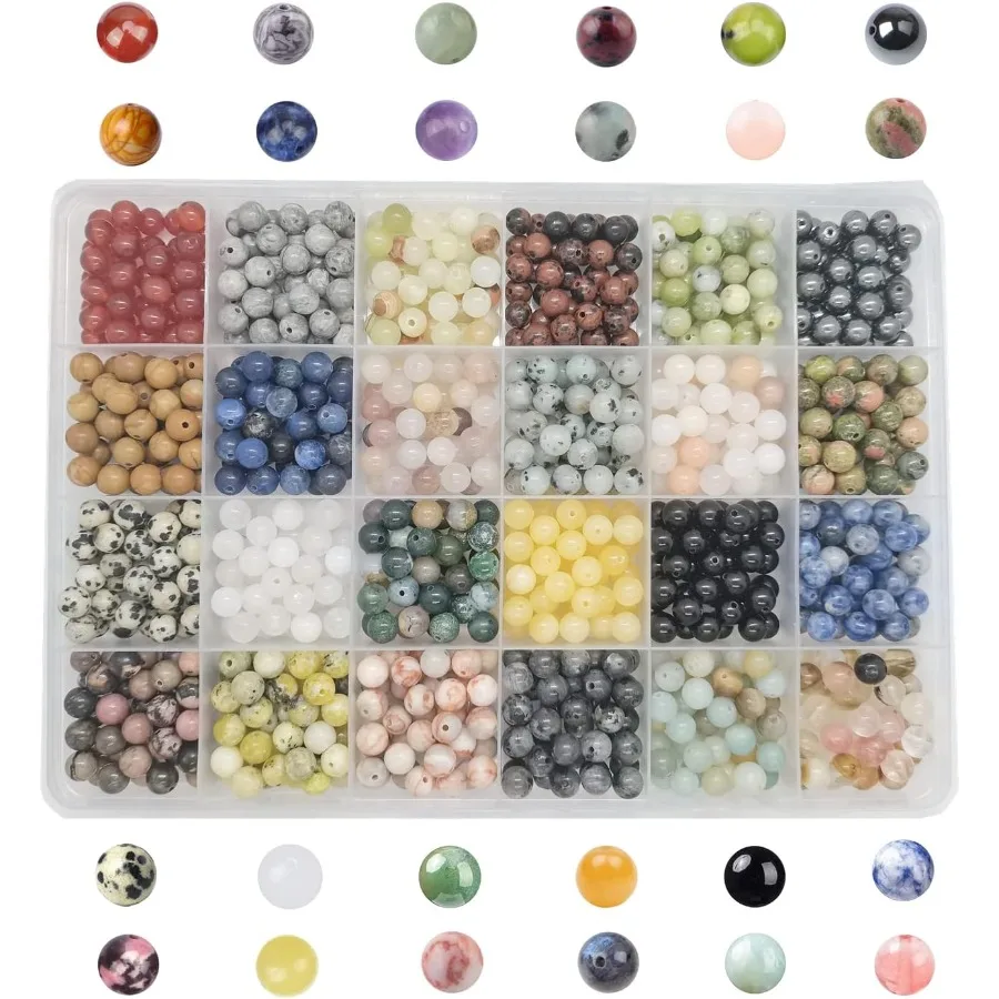

960pcs Natural Stone Beads Crystals Round Gene Real Stone Beading Loose DIY Gemstone for Bracelet Jewelry Making 6mm24 Color