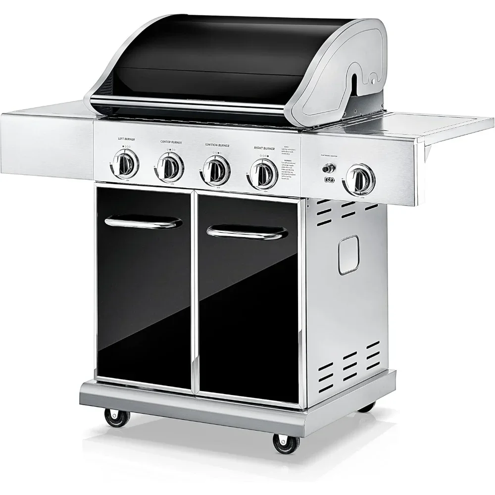 Heavy-Duty 5-Burner Propane Gas Grill - Stainless Steel Grill, 4 Main Burner with 1 side burner,  Electronic Ignition System,