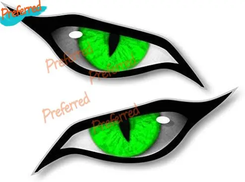 

sticker licker Pair of Evil Eyes with Green Iris, Vinyl Sticker for Drone, Motorcycle, Helmet, Car, 70 x 30 mm Each