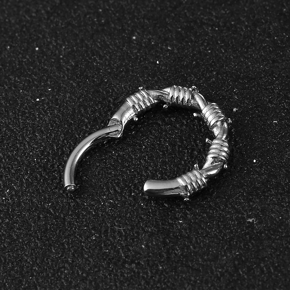 Casvort 1PCS 8mm Stainless  Barbed Wire Nose Rings Septum Hinged Clip Cartilage 16g Hoop Earrings Piercing Jewelry Chic Wild