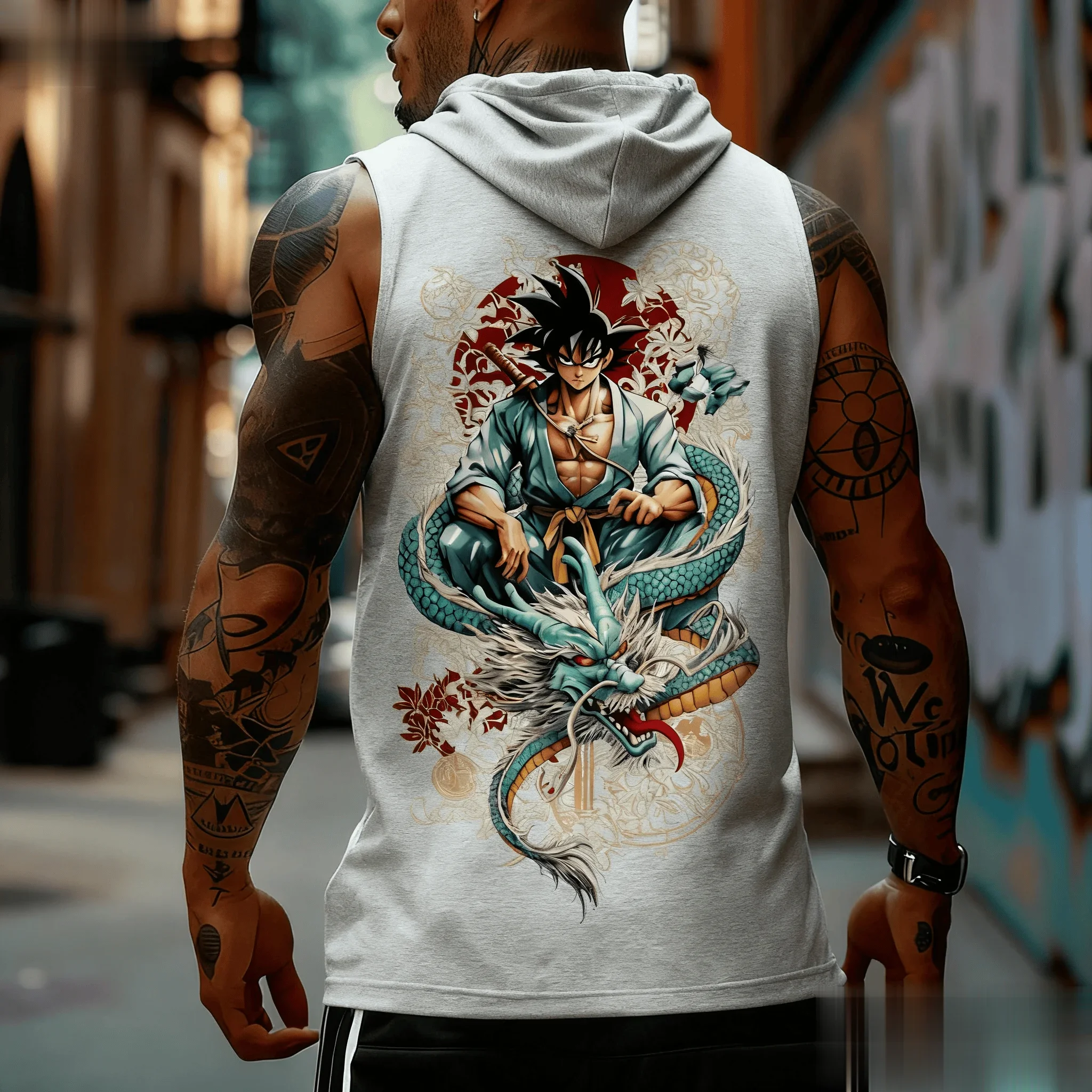 Dragon Ball Goku Anime Canotta da uomo Estate senza maniche Camicia con cappuccio Streetwear Casual Muscle Graphic Tee Vest Gym Streetwear Top