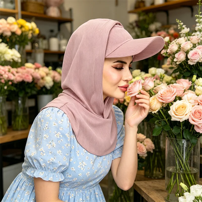 Muslim Hijab Baseball Cap with Neck Cover for Women Summer Outdoor UV Protection Sun Hat Sports Islamic Headscarf Instant Bonnet