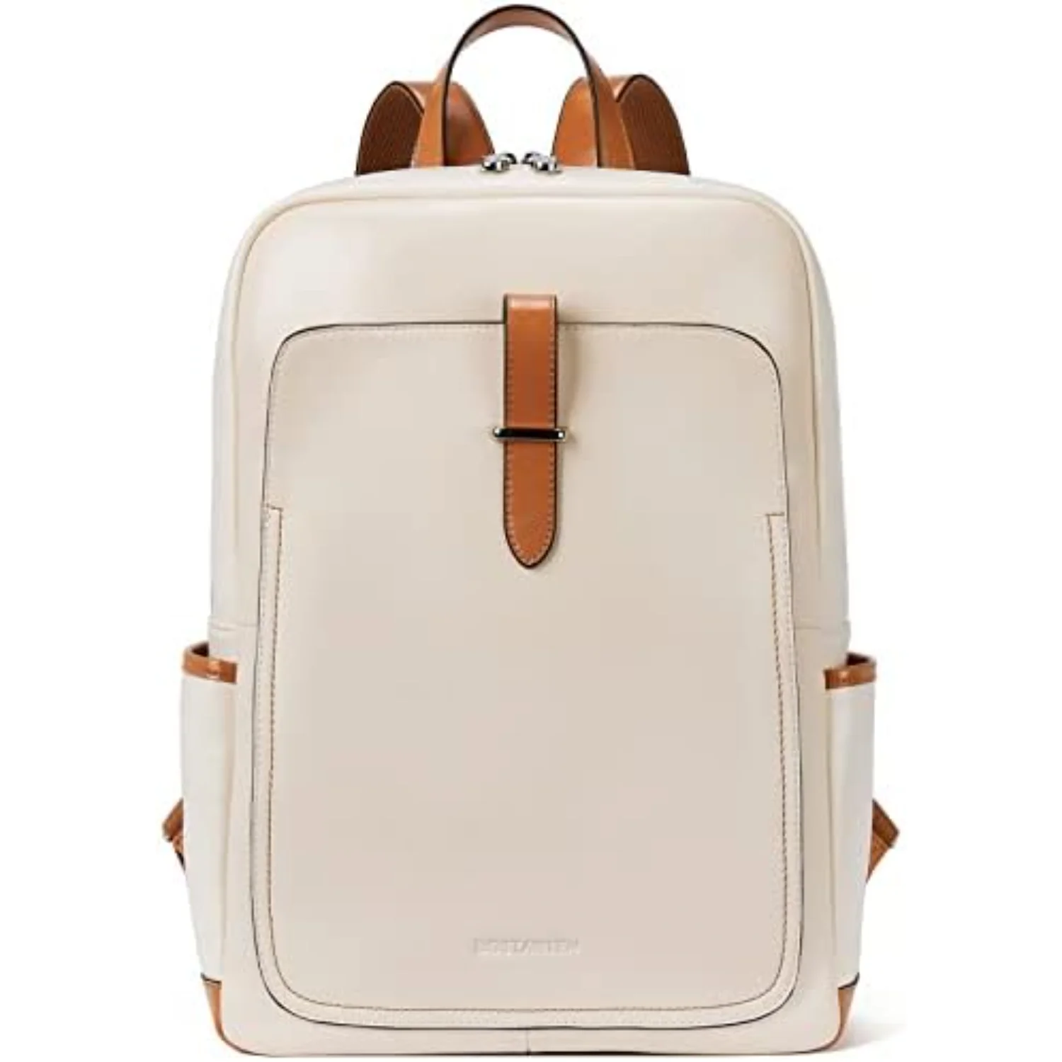 

BOSTANTEN Leather Laptop Backpack 15.6" Women Computer Purse College Daypack Travel Bag Beige-White