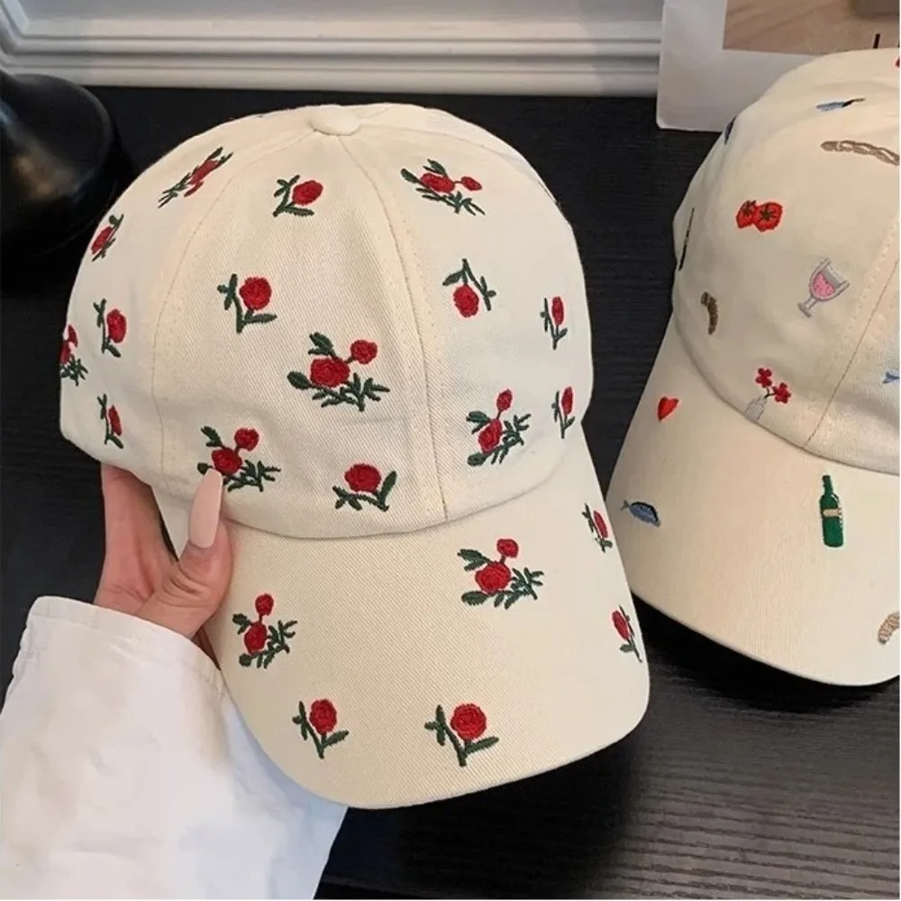 Retro Sweet Style Embroidered Baseball Cap Sunshade Breathable Sun Protection Cap Sunade Dubill Hat Women
