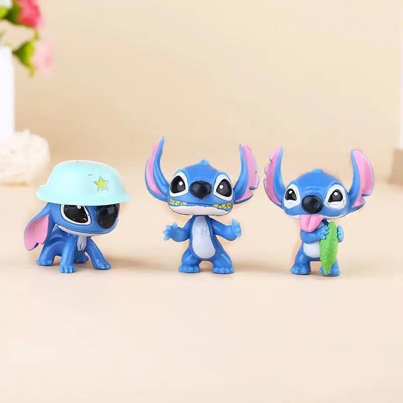 10 buah figur Anime Disney Stitch boneka kartun mainan PVC versi Q kue ulang tahun memanggang Dekorasi mainan liontin hadiah anak-anak