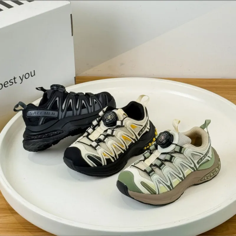 

2025 Autumn New Boys' Anti slip Sports Running Basketball Shoes Girls' Rotating Buckle Lightweight Training Mountaineering Shoes