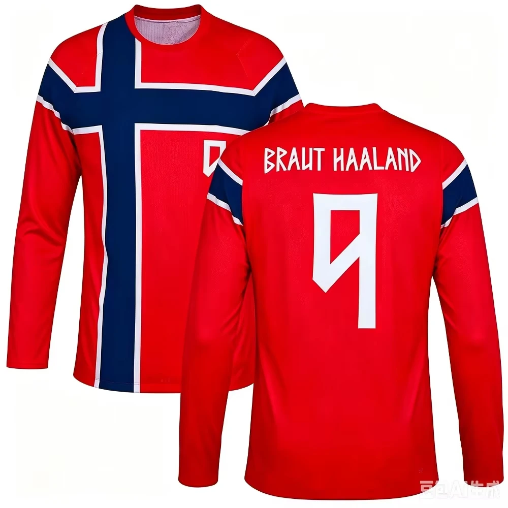 2026 Printed Haaland No.9 Fans Red Long Sleeve Men's and Women's Breathable Comfortable Casual Outdoor Football Sports Tees Tops