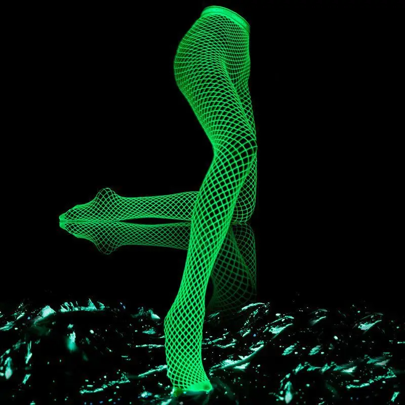 Night Fluorescent Pantyhose High Waist Fishing Net Leggings Women Bodystockings Hot Party Sexy Glowing Stockings High Elasticity