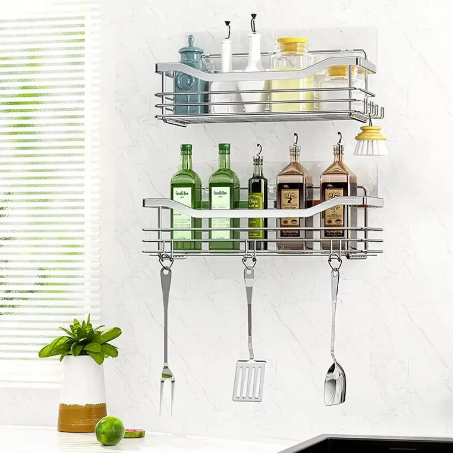 Bathroom Shower Organizer Shower Shelf Adhesive Stainless Steel Shelves Bathroom Storage No Drilling Wall Mounted Shower Rack