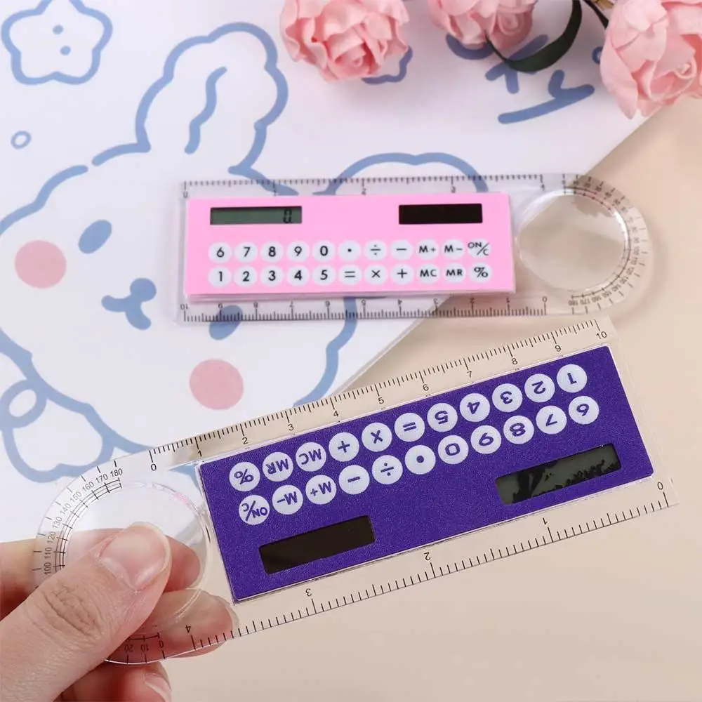 Mini Learning School Supplies Crafts Stationery Solar Energy Ruler Calculator With Magnifier Transparent Ruler Ruler Calculator