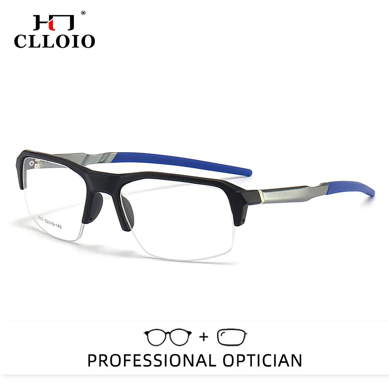 

CLLOIO Fashion Sporty Durable Anti Blue Light Men Myopia Glasses Half-Frame TR90 Square Progressive Prescription Reading Glasses