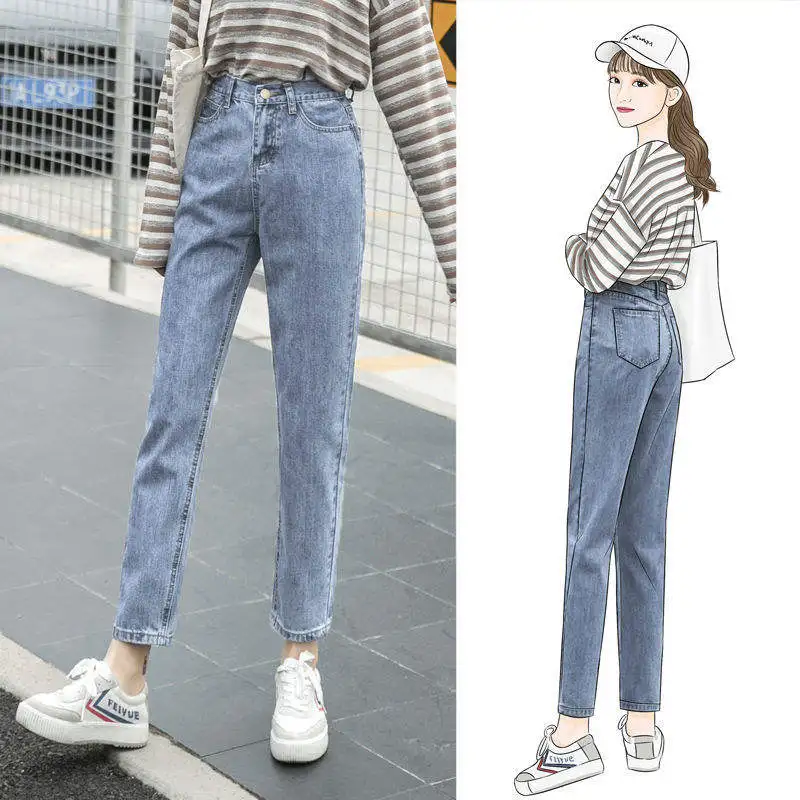 

Универсальные прямые джинсы с высокой талией, женские свободные утягивающие брюки для папы, осенний сезон, корейская версия