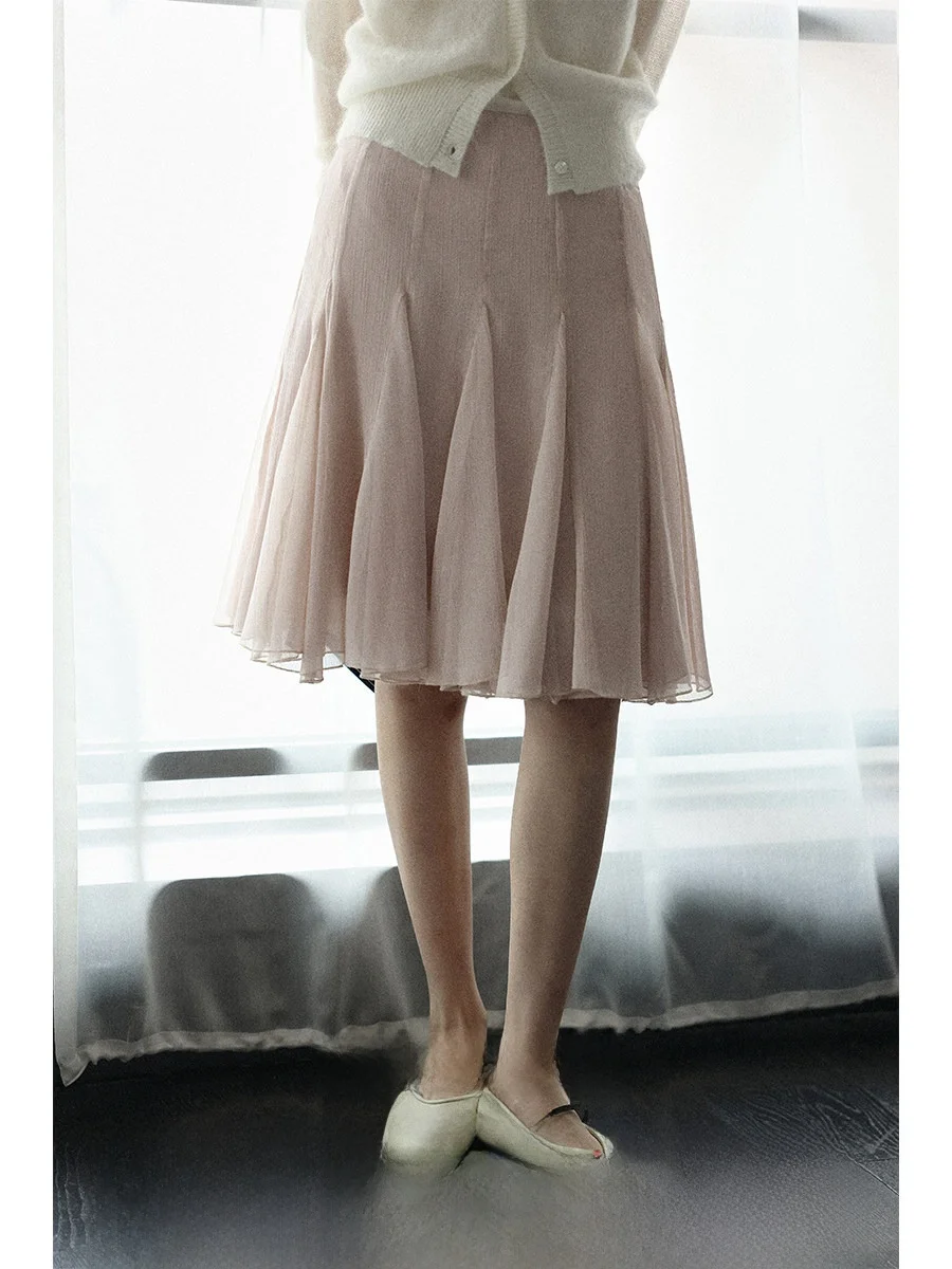 

Летняя женская плиссированная юбка Lalaglow Heavy Work, 24 плиссировки, французский стиль, высокая талия, А-силуэт, из полиэстера