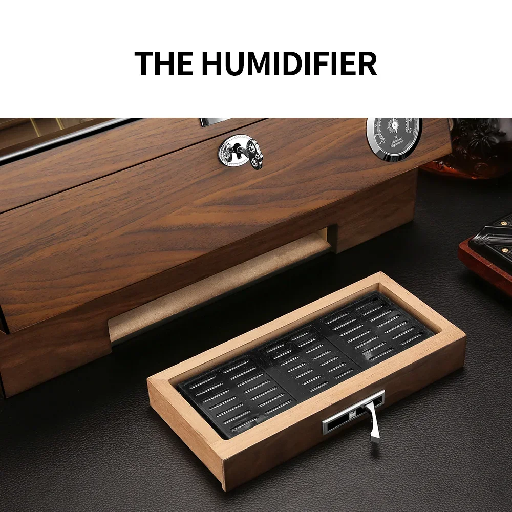 Piano Paint Cigar Display Humidor Cedar Wood Cigar Humidor With Safety Lock Humidifier Hygrometer Glass Top Cigar Display Box