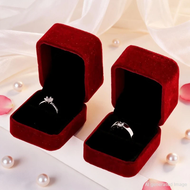 Boîte carrée rouge en velours pour bagues et boucles d'oreilles, organisateur pour cadeau de Saint-Valentin, présentoir de bagues de mariage, emballage de bijoux, présentoir de bijoux en gros.