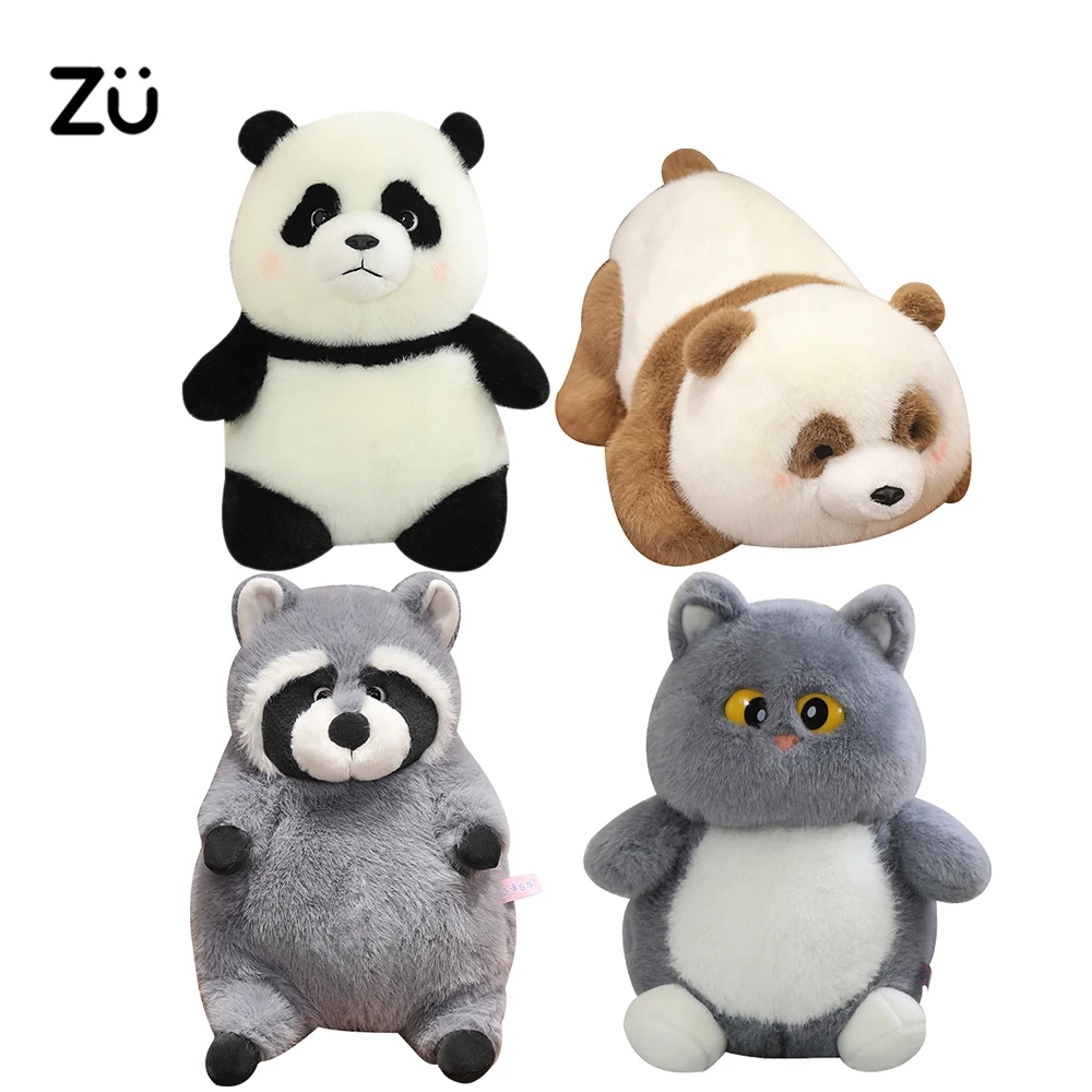 Cute Stuffed Animals Plump Panda Cat Raccoon Plush Soft Toys Kawaii Girl Gift Large Huggable Pillow Xmas Present