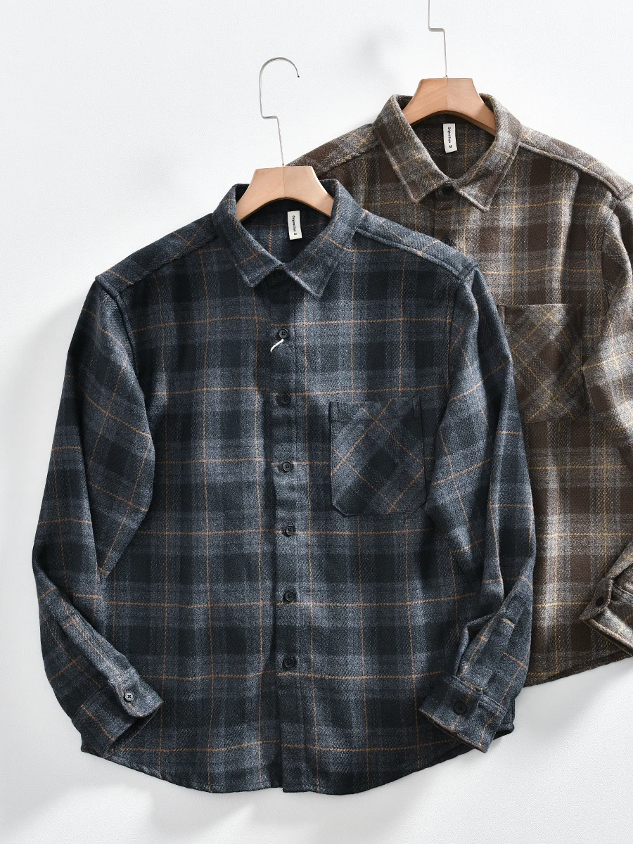 Retro Japanese Style Thick Woolen Long Sleeve Shirt Jacket for Men Autumn Season Versatile Casual Flannel Breathable Youth Fa...
