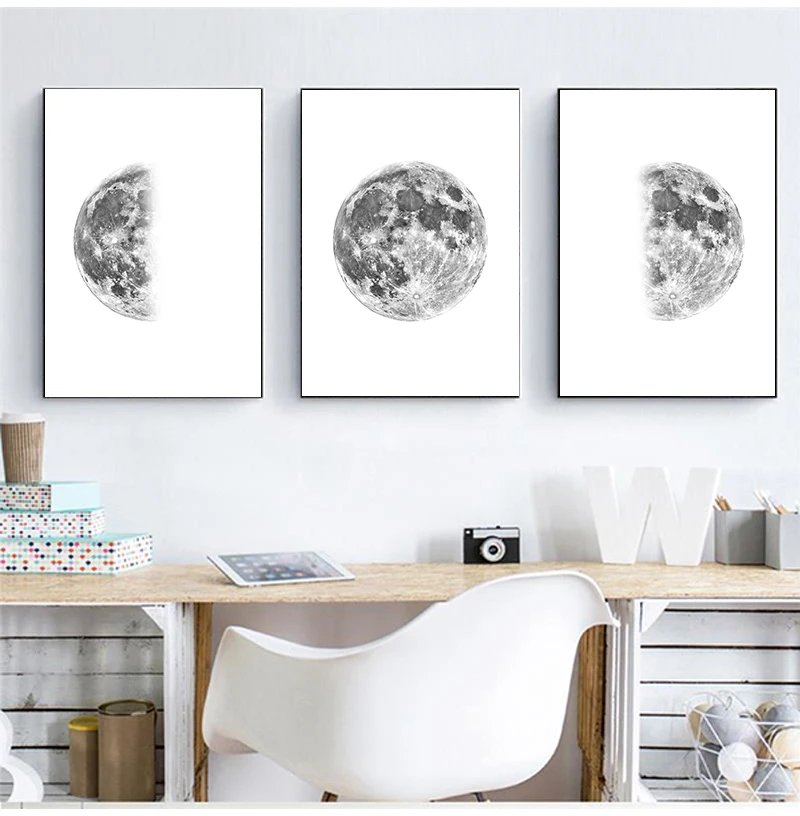 Luna Moon Phase Canvas Poster Print Minimalist Wall Art Abstract Painting Nordic Decoration Pictures Modern Living Room Decor