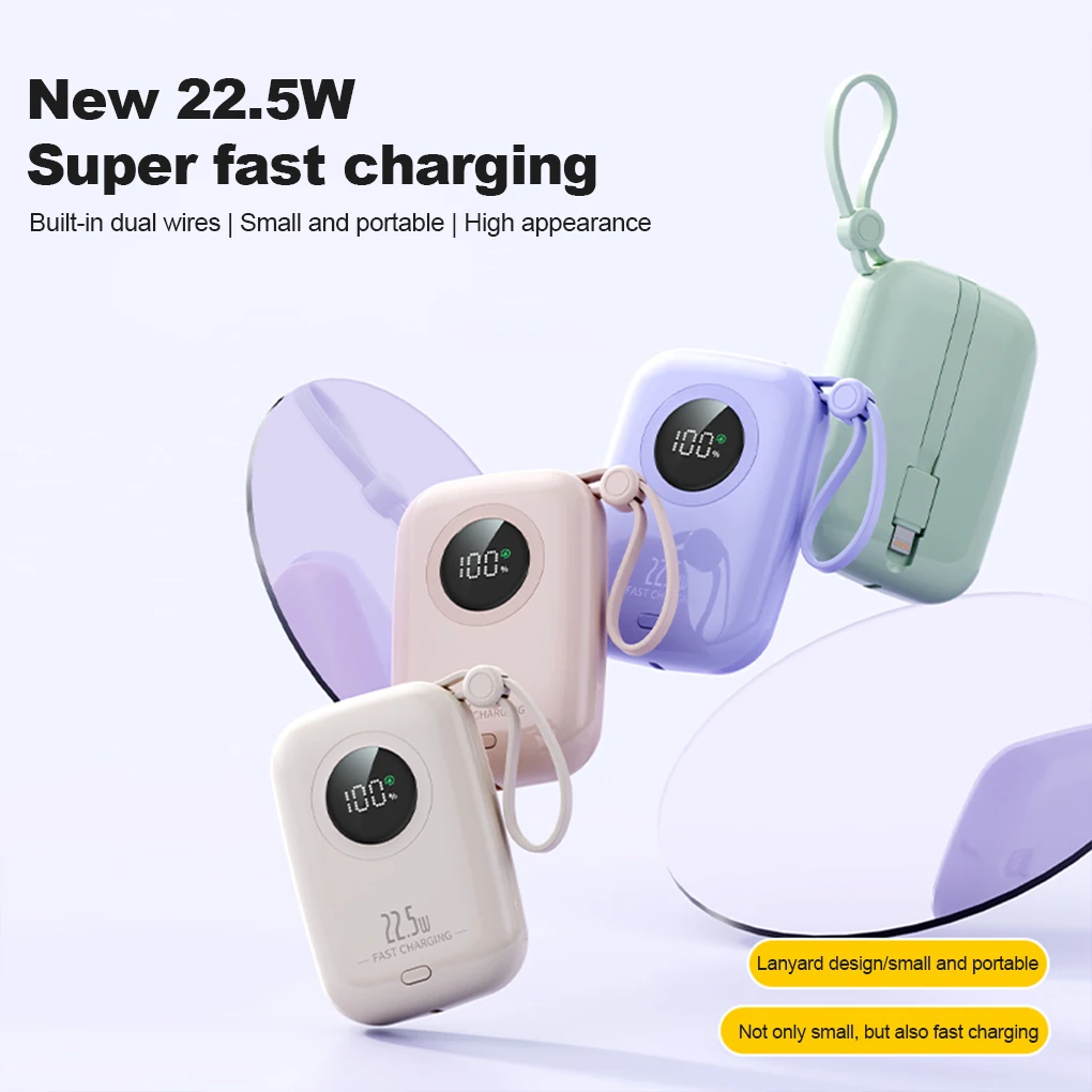 

With USB Type-C Cable Power bank 10000mAh 22.5W Fast Charging Portable External Battery Charger Power Bank for iPhone Xiaomi 14