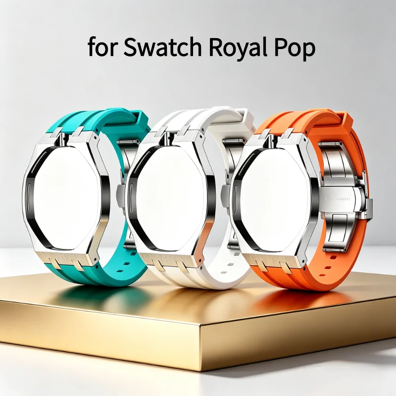 Stainless Steel Silicone Integrated Case Band Mod Kit Convert Pocket Watch To Wristwatch Fit Swatch Pop Series