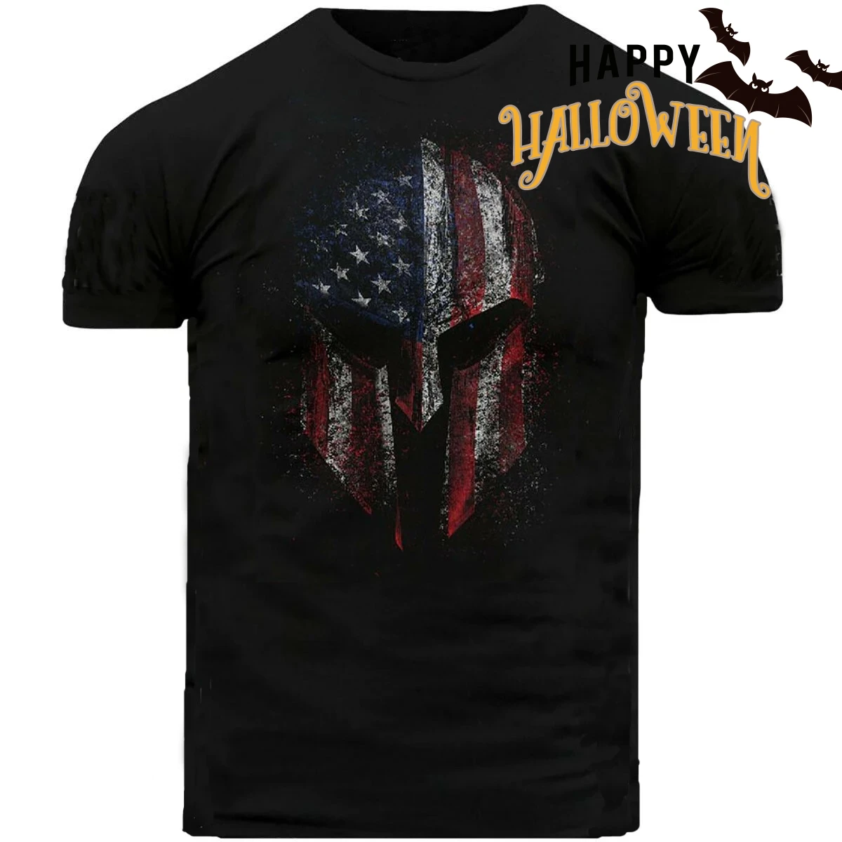 

American Flag Sparta Helmet Men's T-Shirt Cotton Round Neck Short Sleeve T Shirt