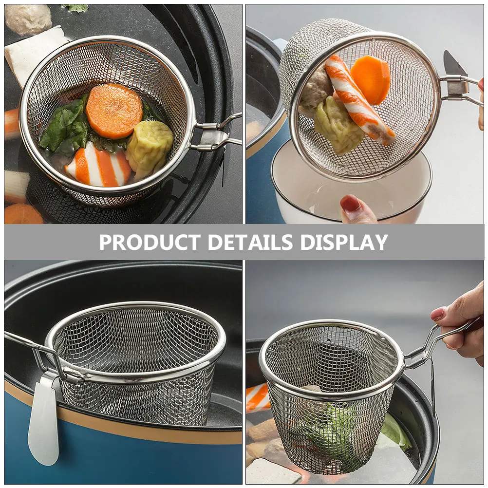 

2 Pcs Steel Pasta Strainer Set Kitchen Noodle Food Serving Strainers Basket Hot Pot Filter Spoon Food Colander