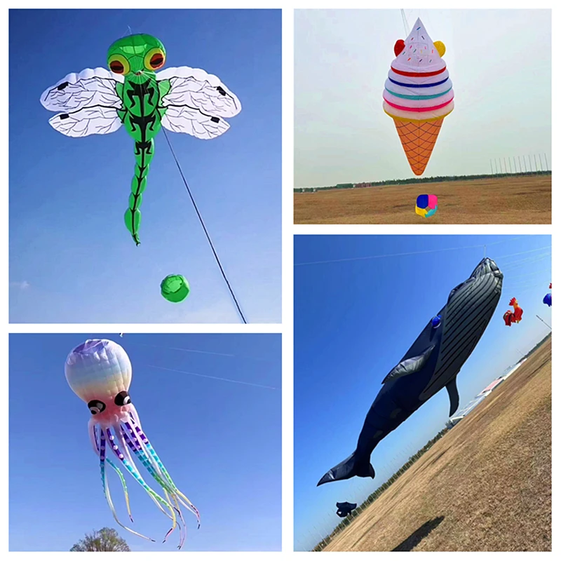 Free Shipping Dragonfly Kites pendant shows flying kites nylon fabric kites for adults Spinning top with rope parachute kite air