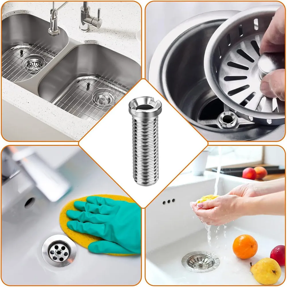 5Pcs 35Mm Stainless Steel Kitchen Sink Drain Plug Screws Sink Latch Screws Wash Basin Strainer Screw Set Leak Proof Fit